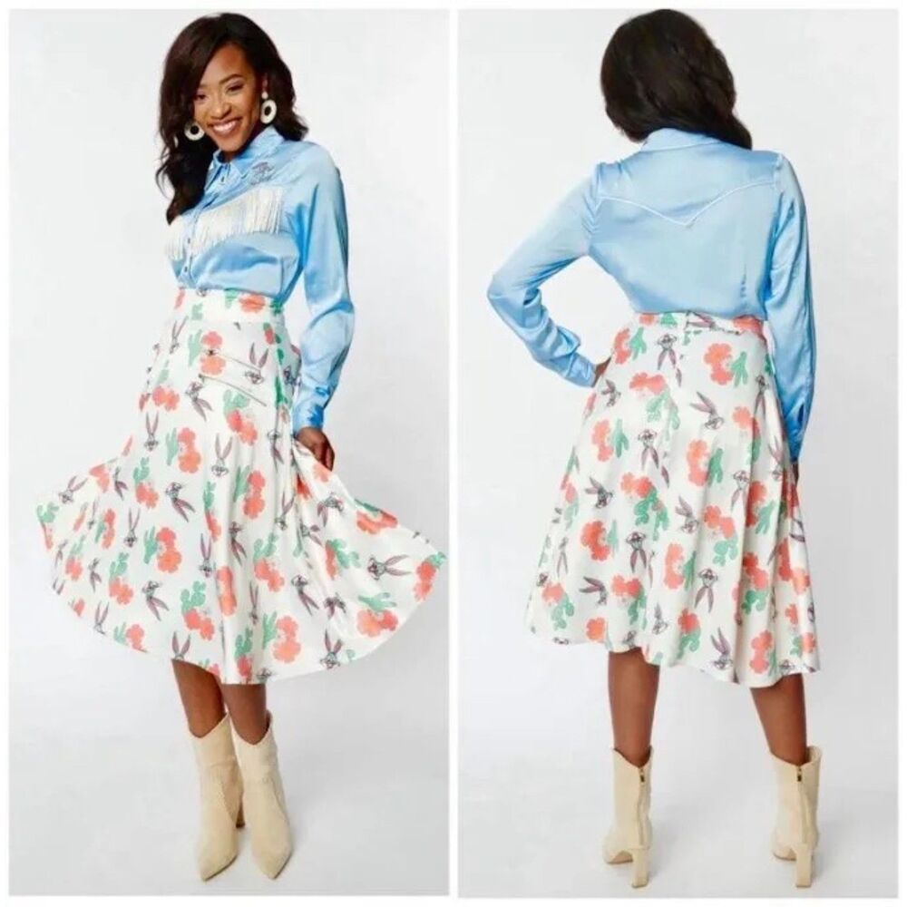 Unique Vintage X Looney Tunes Vivien Bugs Bunny Cactus‎ 40'S Swing Skirt